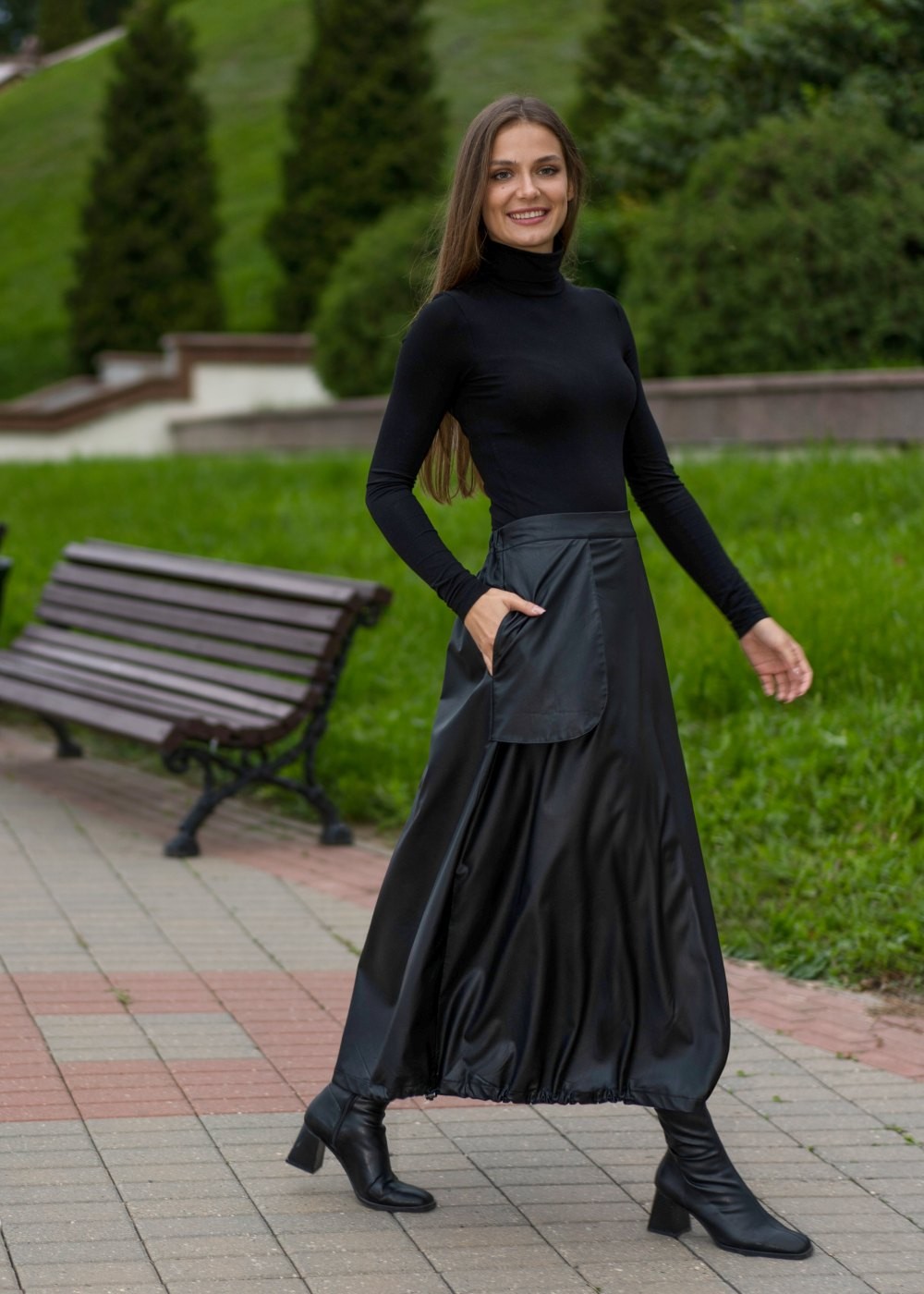 Юбка женская "С карманом" модель 533 экокожа черная