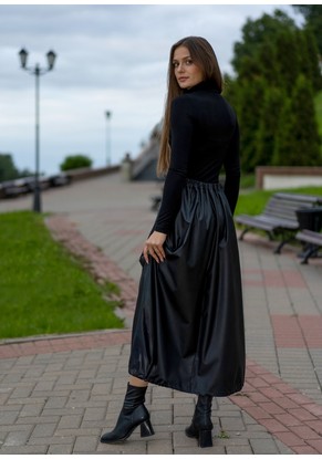 Юбка женская "С карманом" модель 533 экокожа черная