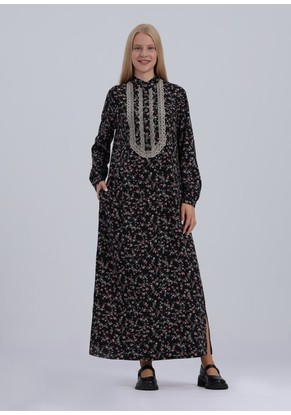 Платье женское "Марья" макси модель 475м/1 розочки на черном