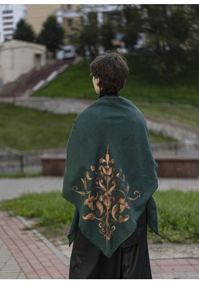 Косынка женская большая "Лен с росписью" модель 924