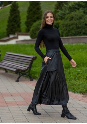 Юбка женская "С карманом" модель 533 экокожа черная