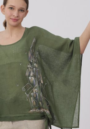 Блузка женская льняная "Завязки" модель 104/11 еловый