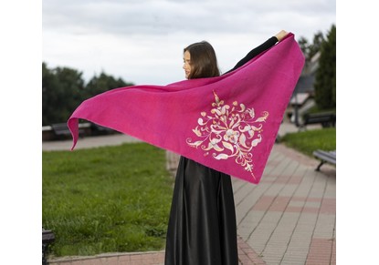 Косынка женская большая "Лен с росписью" модель 924